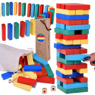 Gra JENGA - chwiejąca się wieża Kolorowe klocki z drewna