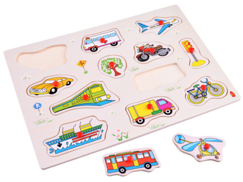 Puzzle drewniane POJAZDY układanka 12 ele. drewniany sorter